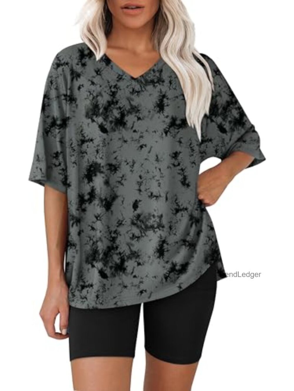 Oversized V Neck Tshirt and Biker Shorts Lounge Set Polyester Spandex
